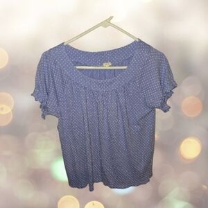 J.Crew Blue Polka Dot Blouse w/ Ruffle Sleeves Size Small